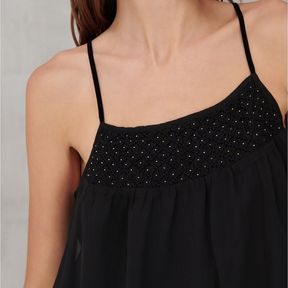 Lucky Brand smocked cami NWT black beaded tank top velvet straps Size Small - Picture 10 of 10